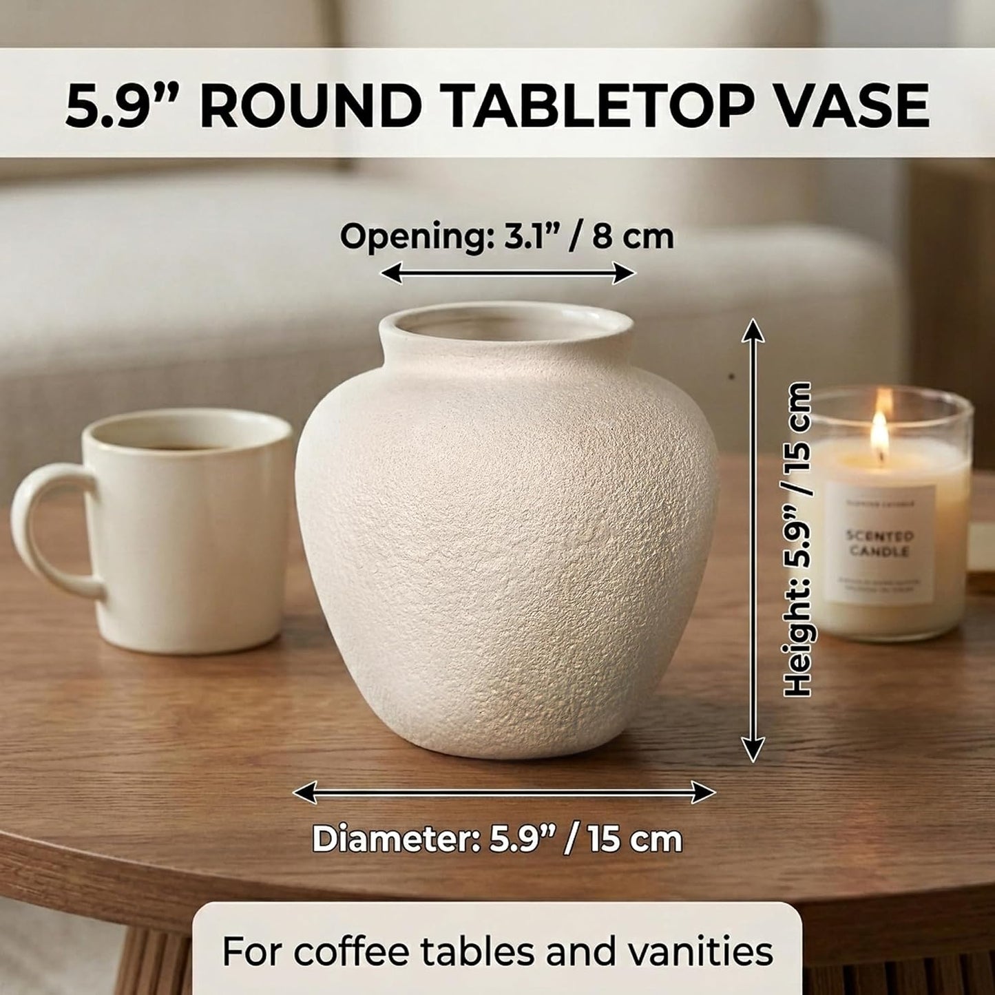 5.9" Small Round Ceramic Vase / 5.9" Small Round / White