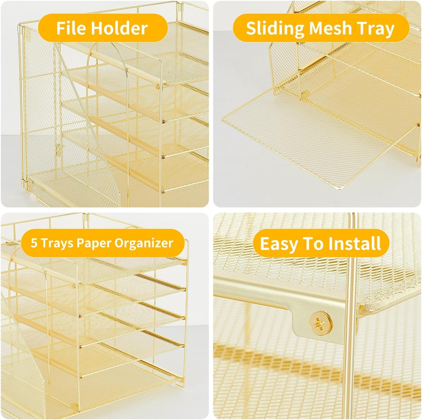 LEKETREE Desk Organizers and Accessories, 5-Tier Paper Letter Tray Organizer with File Holder, Desktop Organizer for