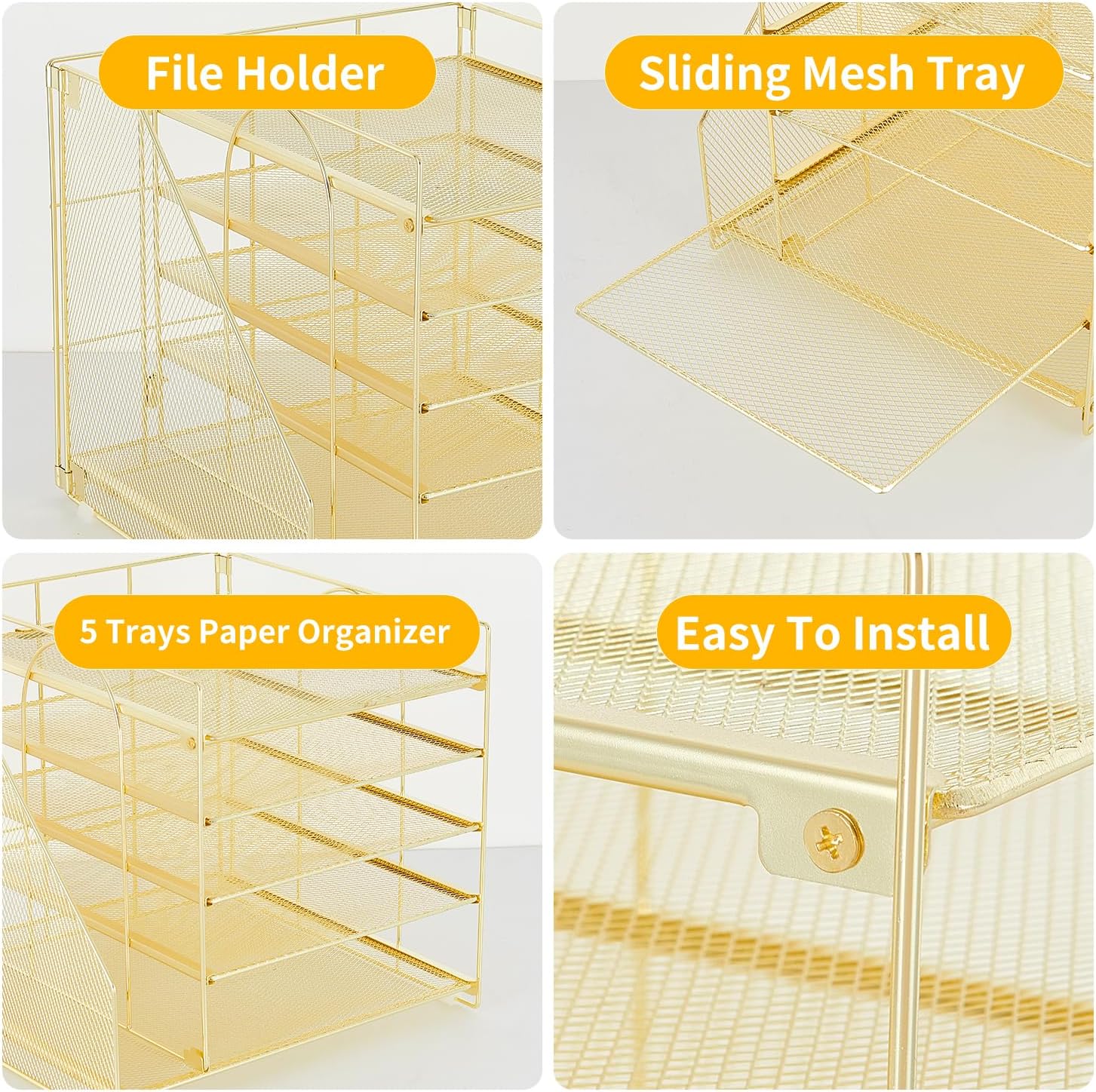 LEKETREE Desk Organizers and Accessories, 5-Tier Paper Letter Tray Organizer with File Holder, Desktop Organizer for
