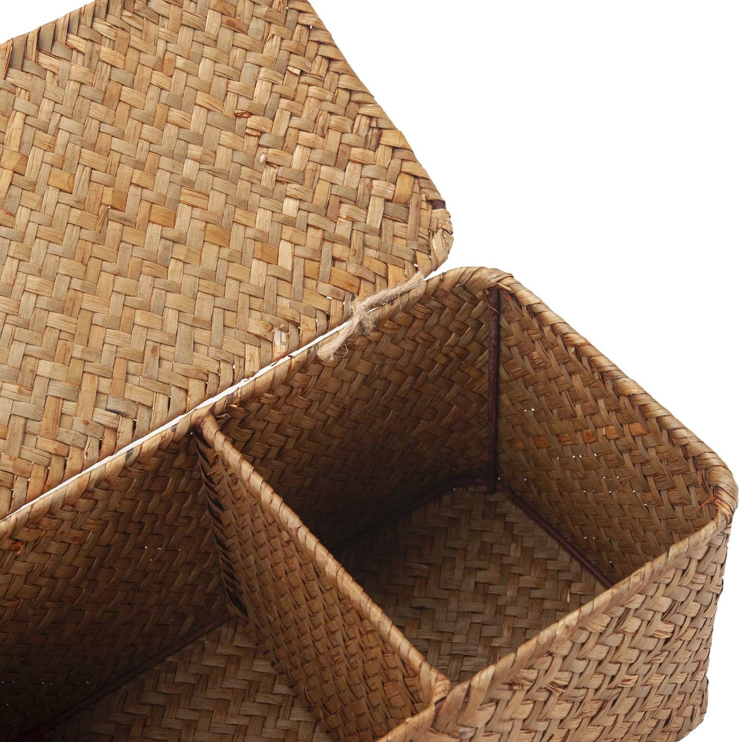 Seagrass Woven Storage Basket / 3 Section with Lid