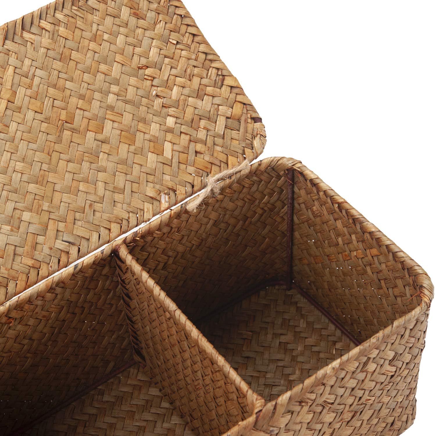 Seagrass Woven Storage Basket / 3 Section with Lid