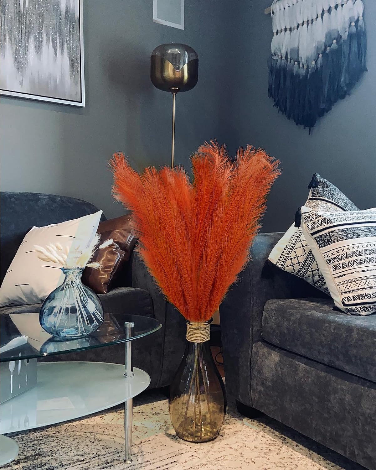 Fluffy Fake Faux Pampas Grass Large Stems for Tall Vase Filler / Maple / 43 Inch / Set of 3