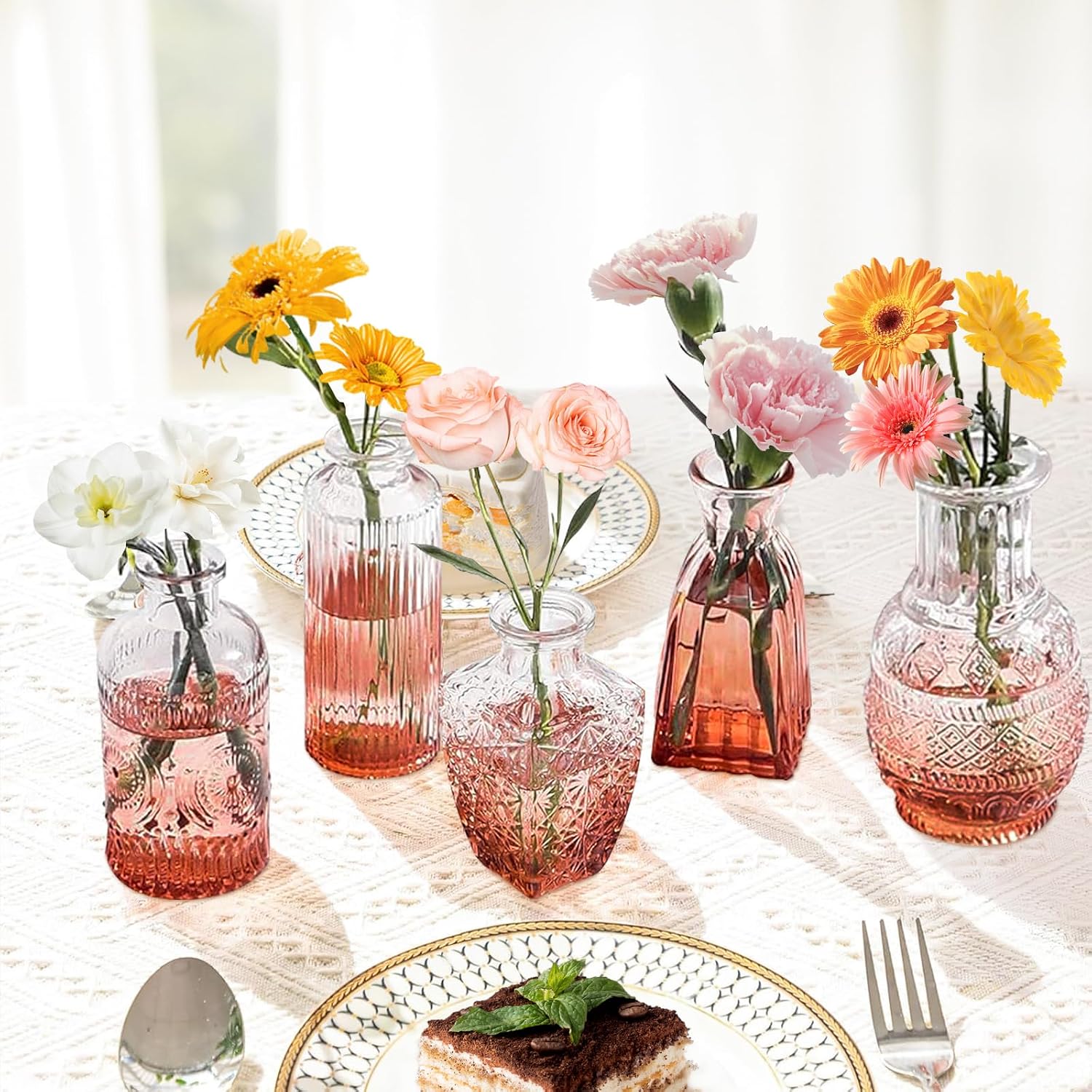 Glass Bud Vase Set / Amber / Clear / Set of 20