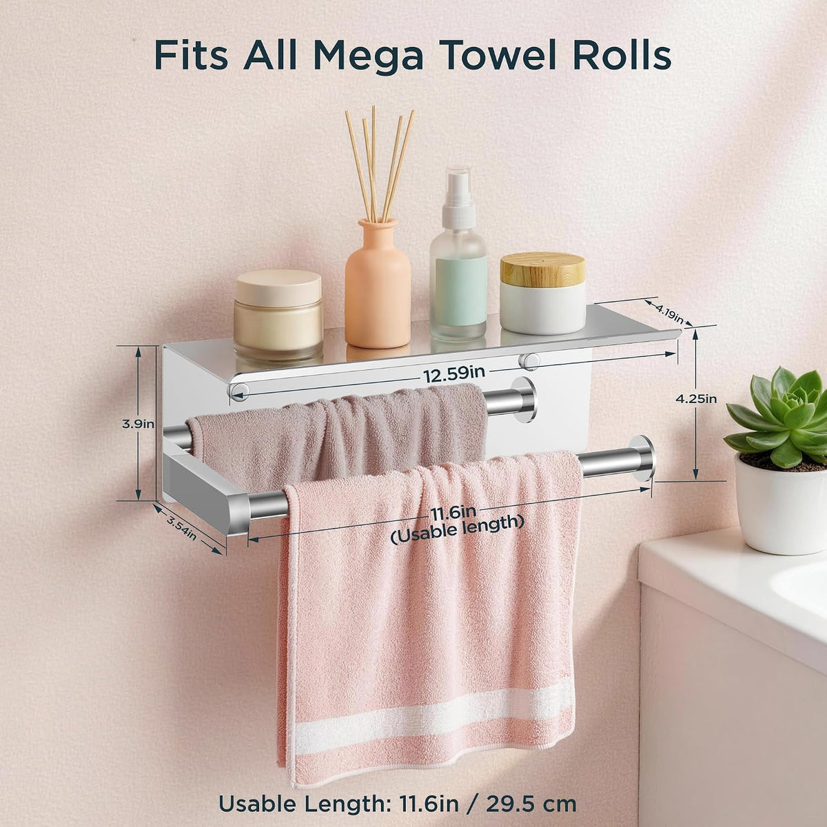 FORIOUS Wall Mount Paper Towel Holder with Shelf for Kitchen, Chrome | Heavy Duty SUS304 Stainless Steel Paper Roll