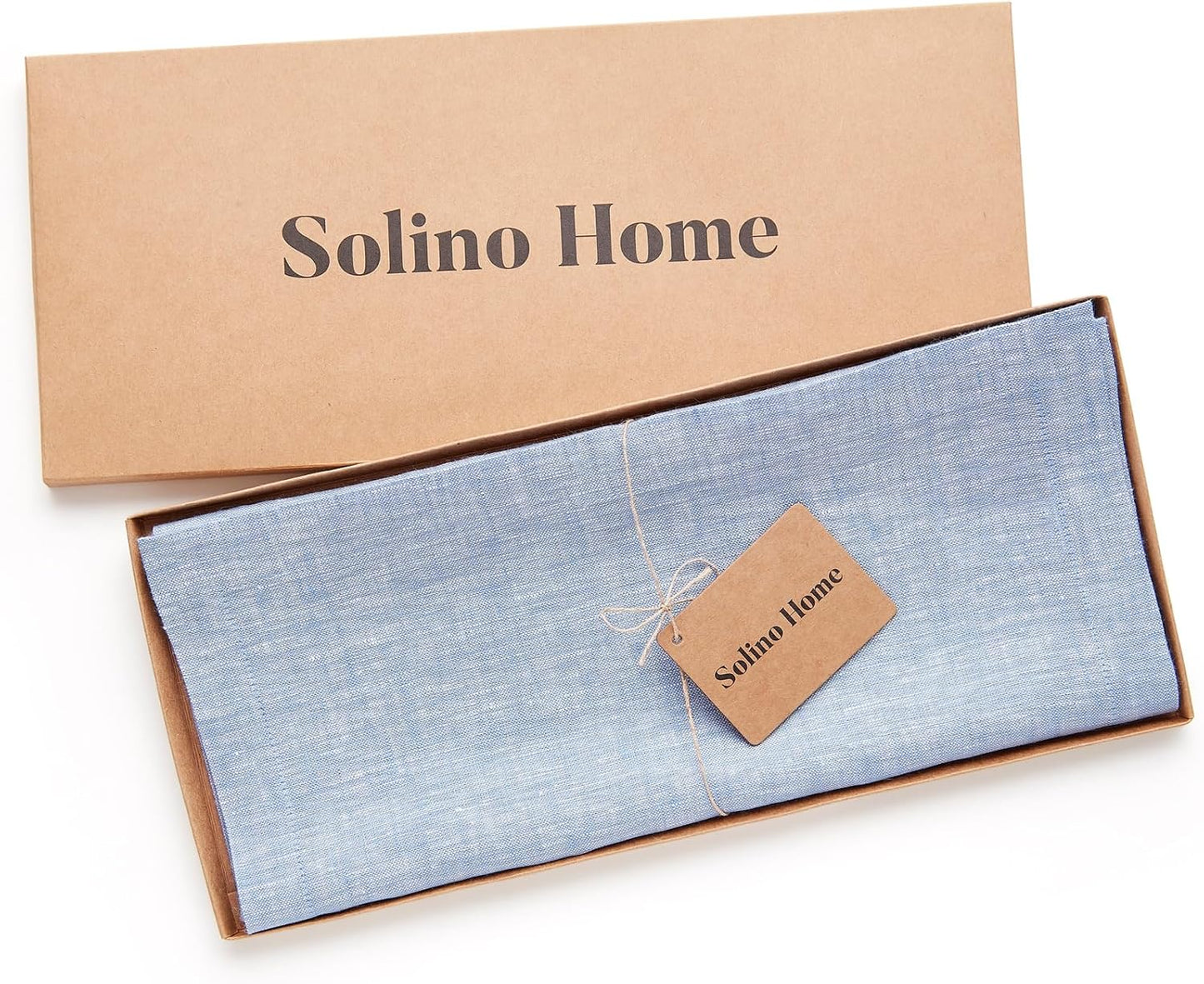 Solino Home 100% Pure Linen Table Runner Chambray Blue, Athena 14 x 108 in | Table Runners for 8-10 seater dining