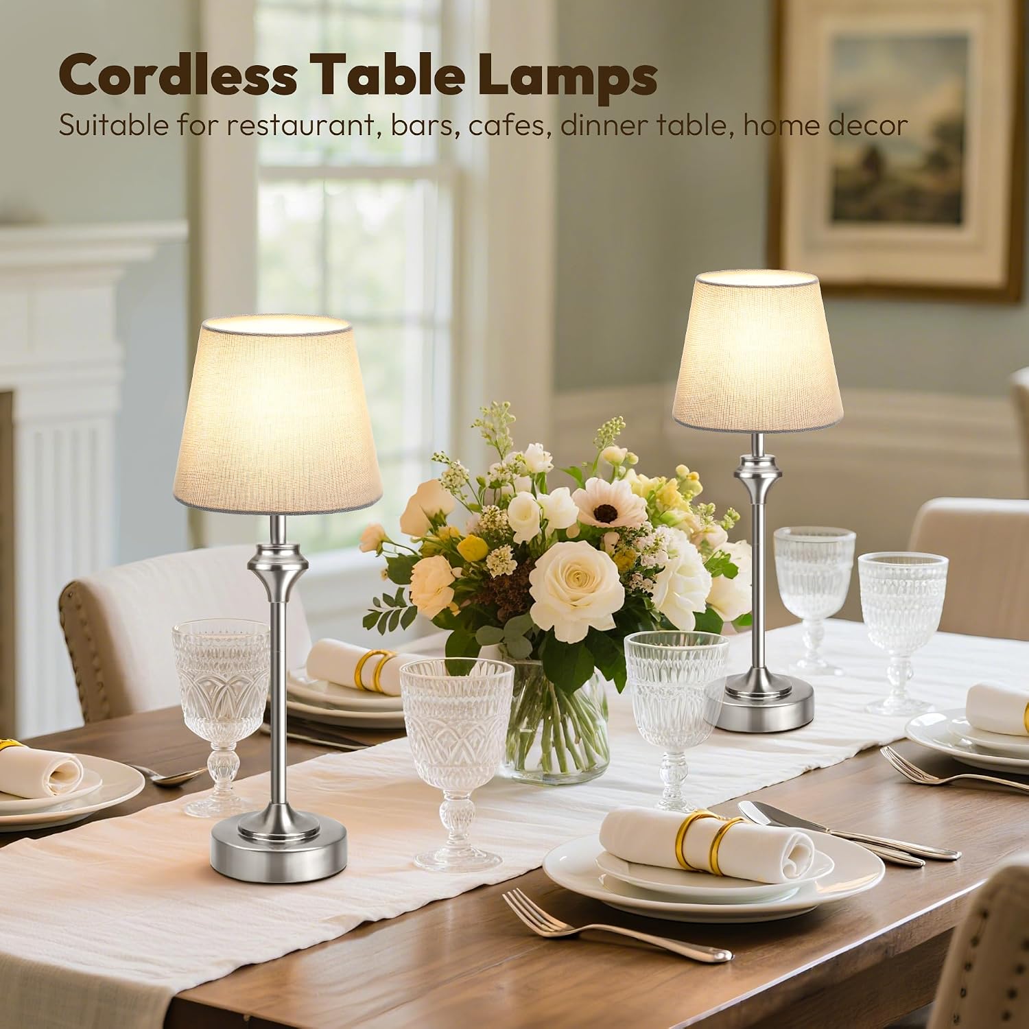 Portables Cordless Table Lamp,Flaxen Fabric Shade Battery Operated Lamp,5200mAh Bedside Table Lamp with Warm White,3