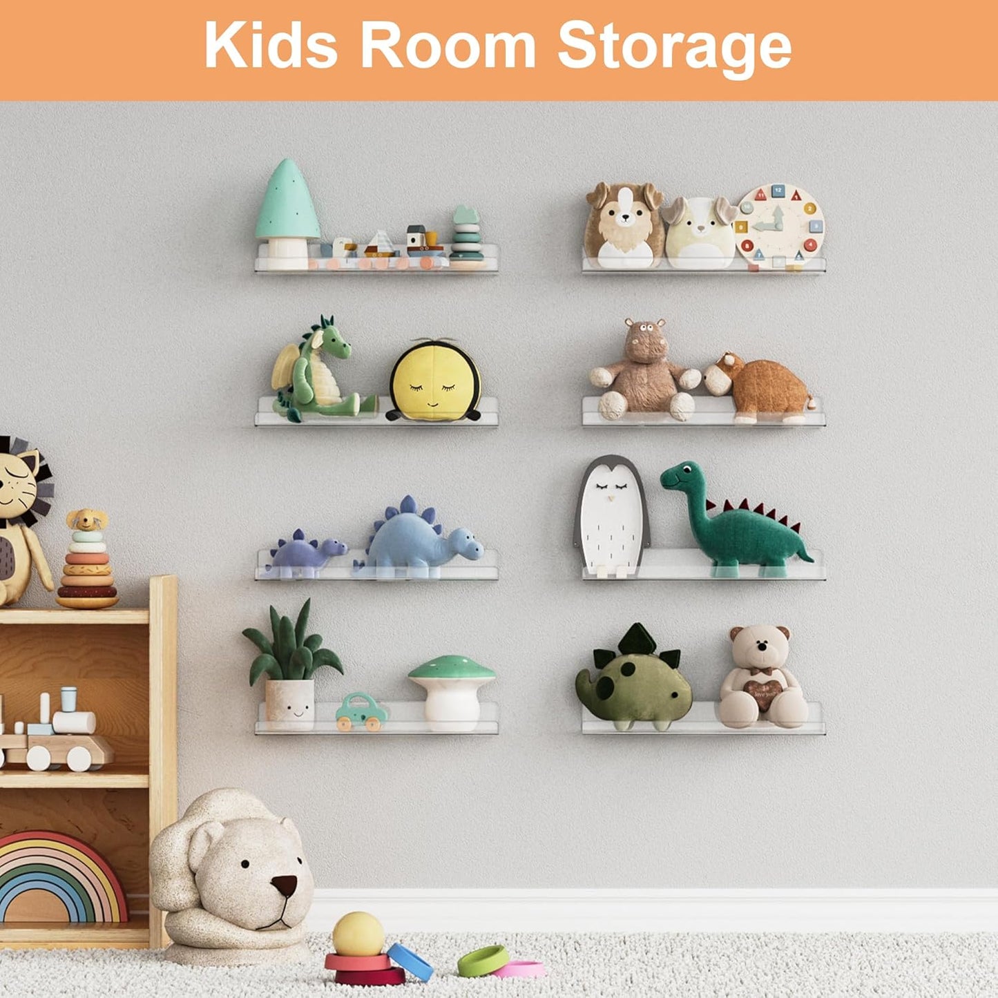 upsimples 10 Pcs 15" Acrylic Shelves for Wall Display and Storage, Clear | Transparent Design Highlights Skincare