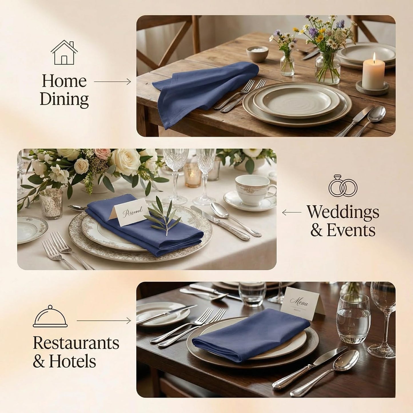 ACCENTHOME Accent Home 100% Cotton Napkins, Delicate Cloth Napkins for Dinners, Parties and Weddings，18 x 18 Inch Set