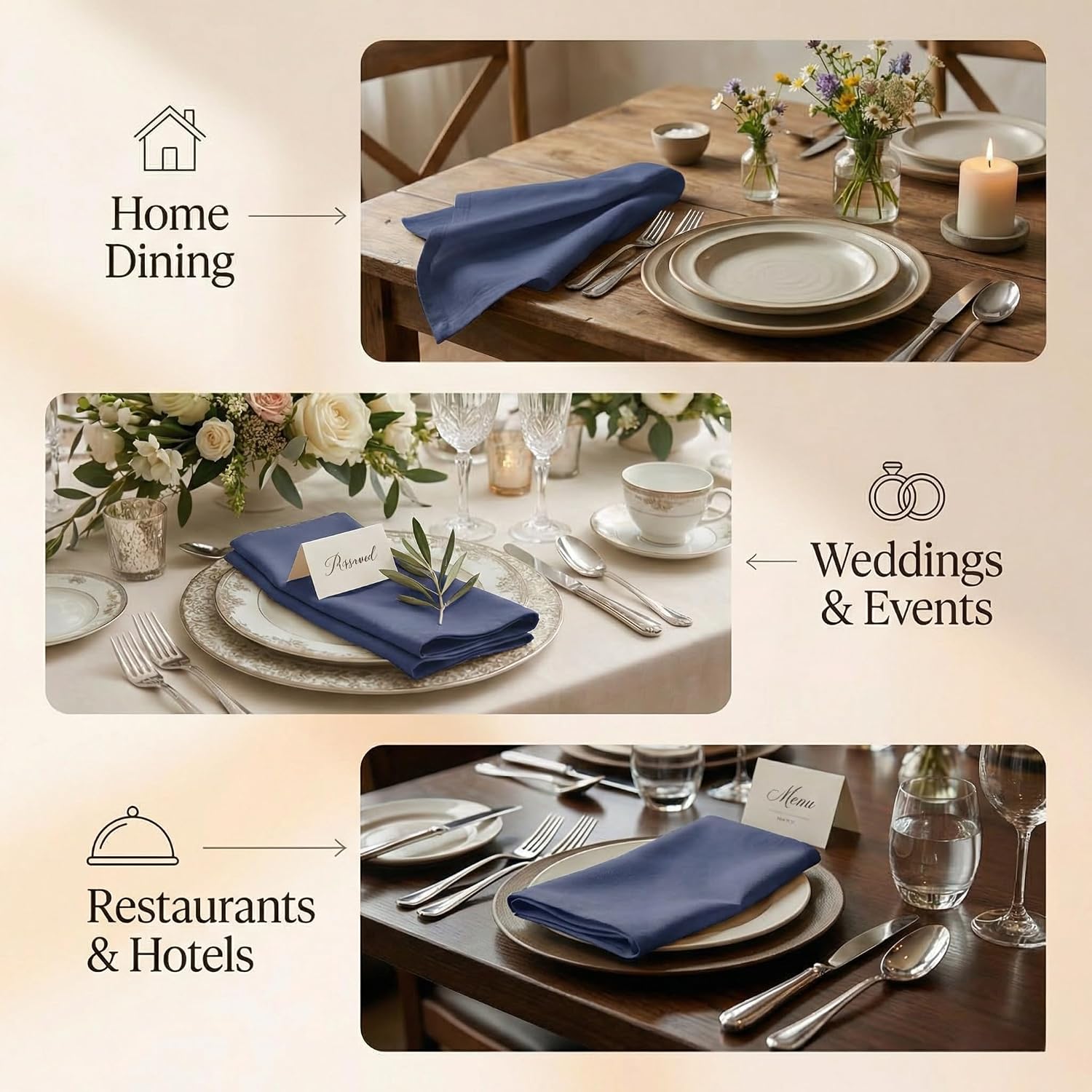 ACCENTHOME Accent Home 100% Cotton Napkins, Delicate Cloth Napkins for Dinners, Parties and Weddings，18 x 18 Inch Set