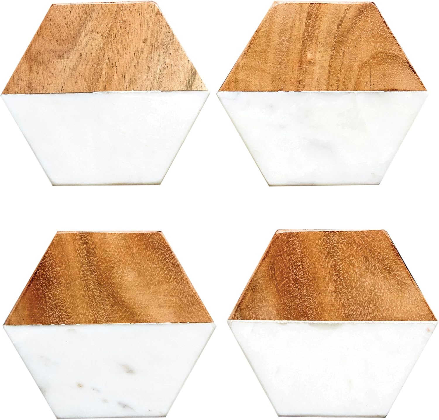 Marble & Mango Wood Coasters / Hexagon / Set of 4