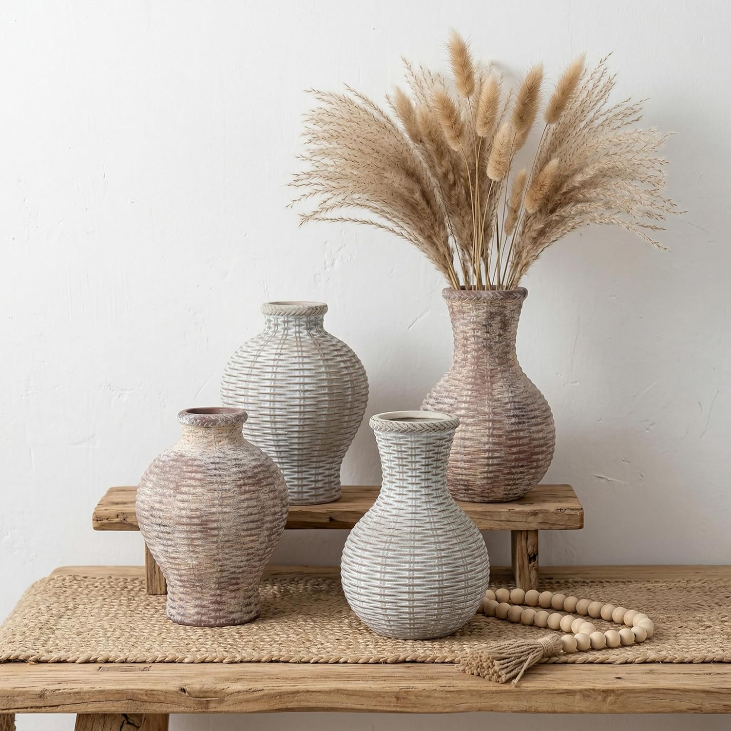 Flower Vase 6.5" Ceramic Vase Small Flower Vases Vases Rustic Vase Home Decor / White / Set of 2