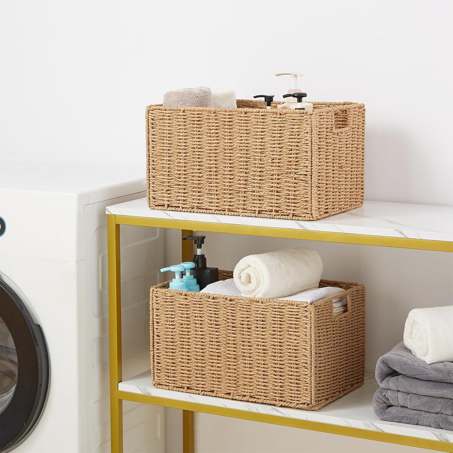 Wicker Storage Basket / Natural / 15.2"D x 10"W x 8.6"H / Set of 2