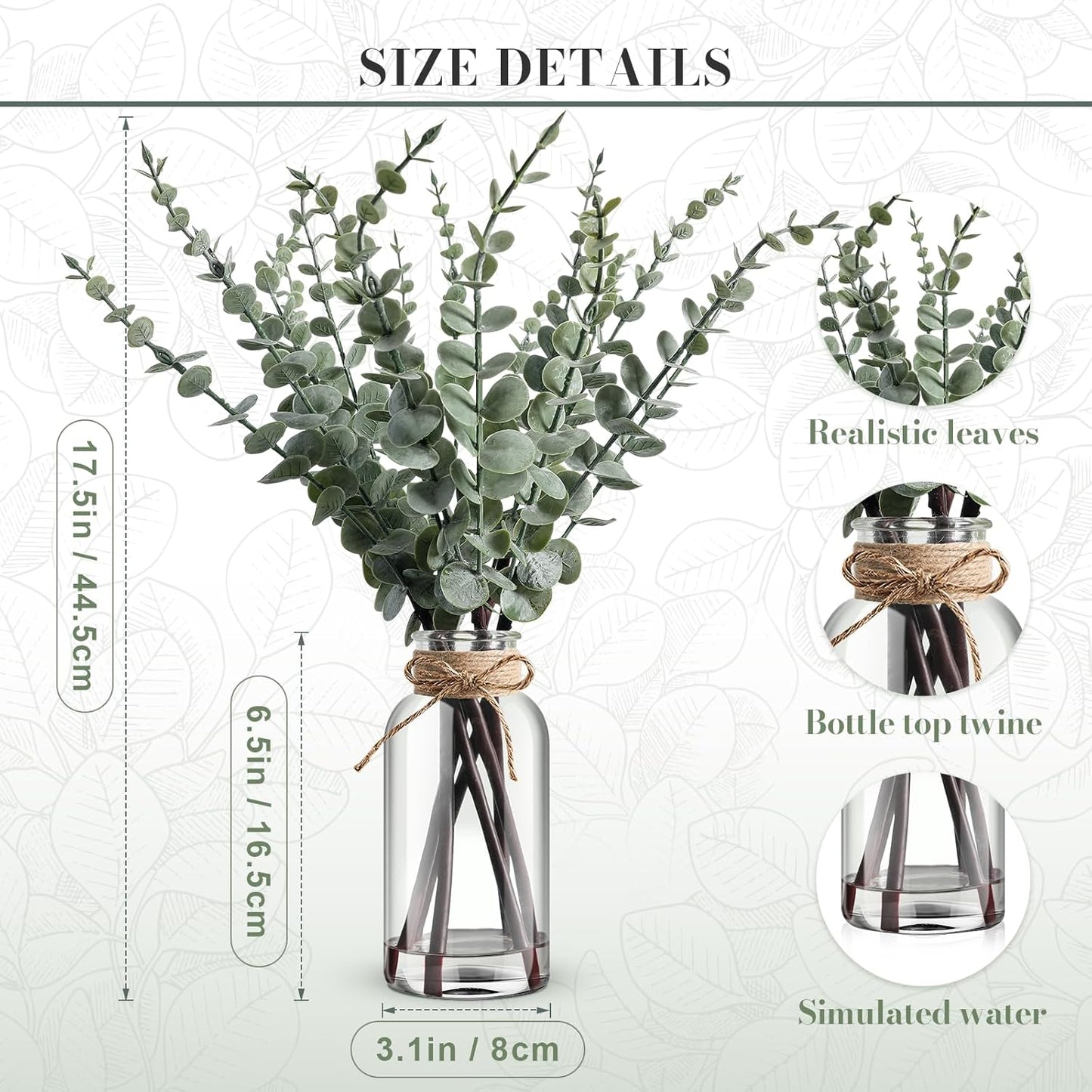 Artificial Eucalyptus Stems in Glass Vase / Light Green / 17.5 Inch