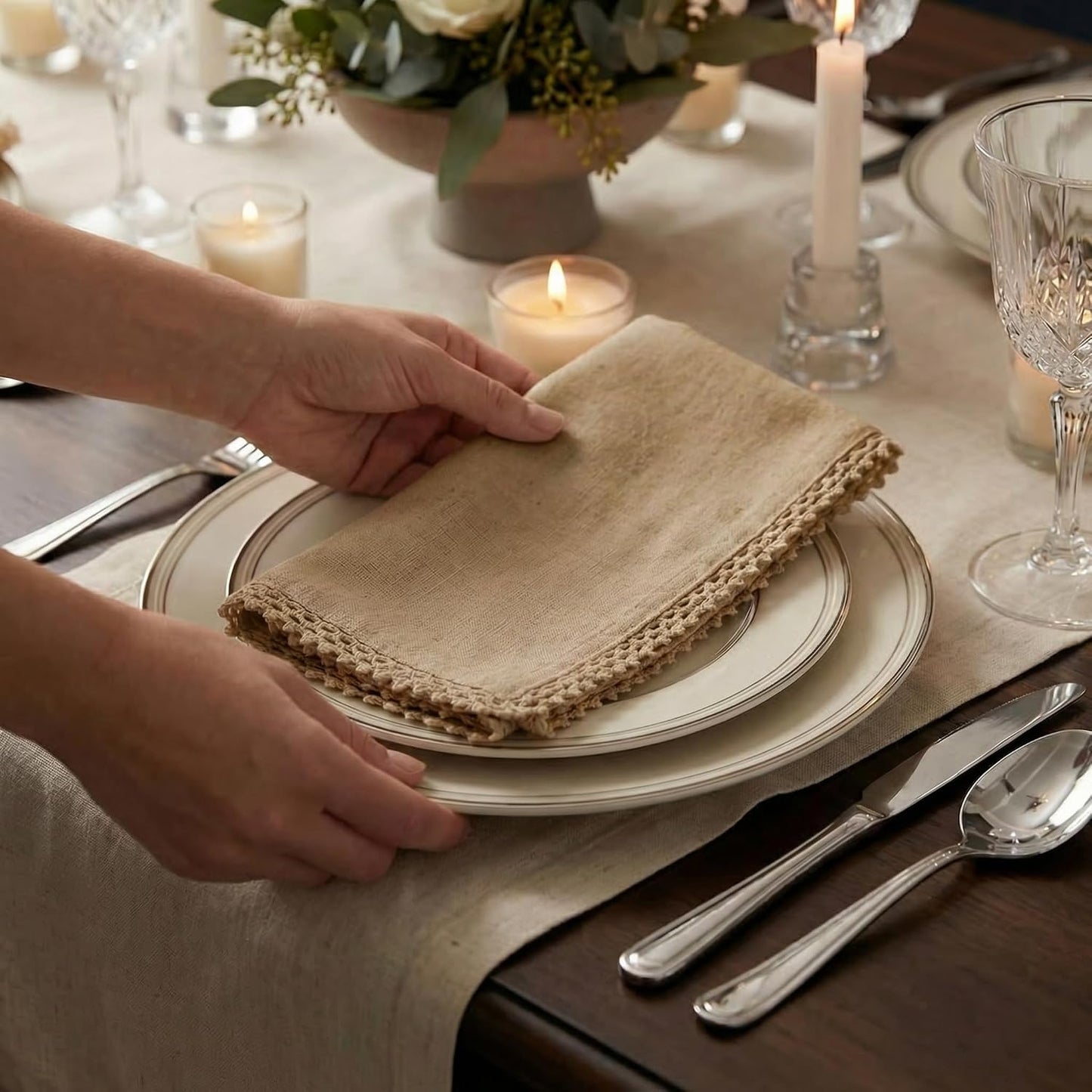 ACCENTHOME Brown Cloth Napkins Set of 12 18x18 inch Cotton Dinner Napkins - Washable Soft Premium Hotel Quality