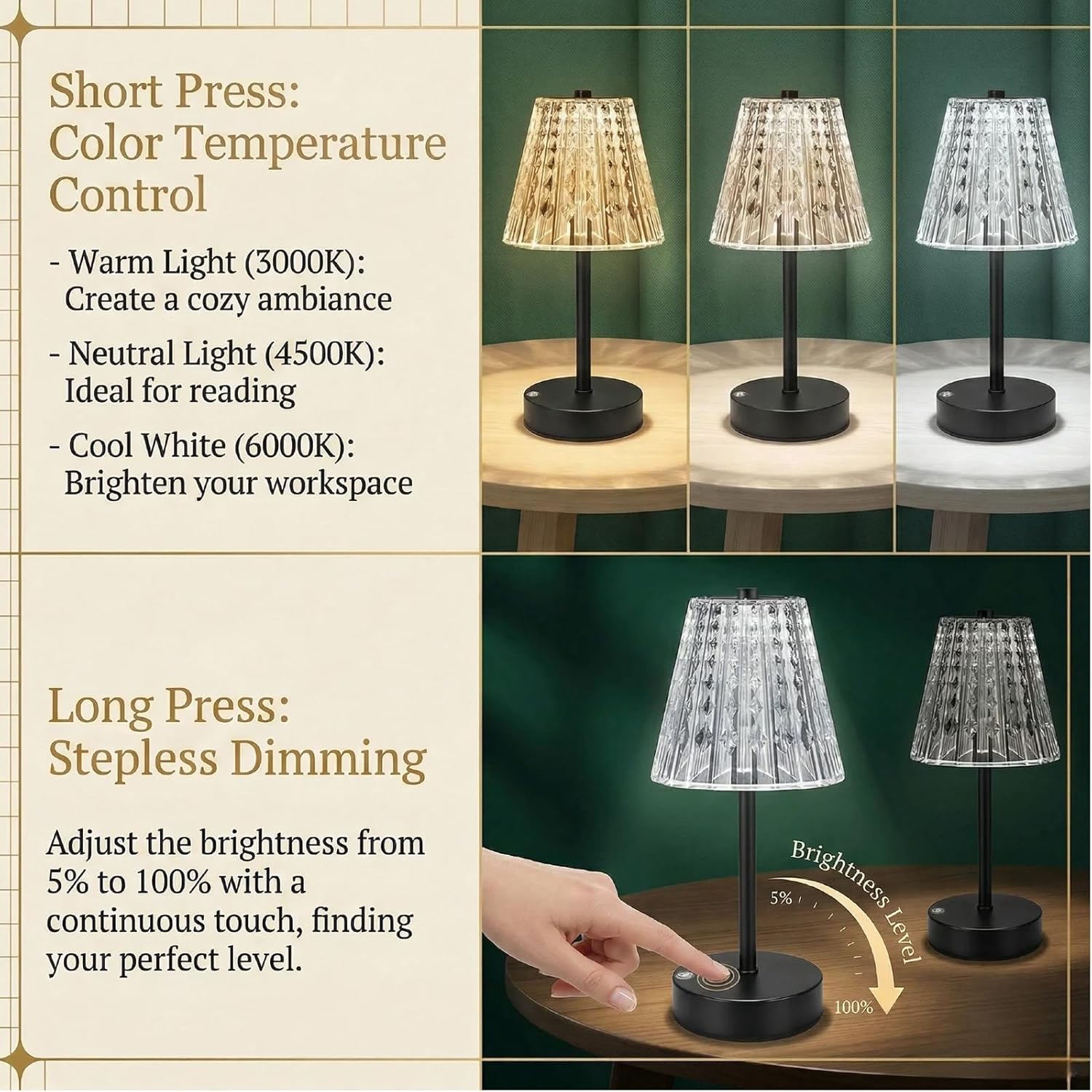 Black Cordless Lamps Rechargeable Set of 2,Small Battery Operated Table Lamp Wireless,Mini Table Lamp for Restaurant