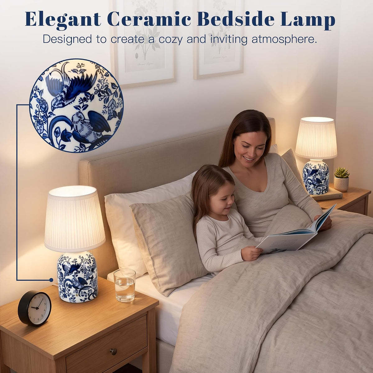 ShineTech Rechargeable Cordless Small Ceramic Table Lamps Set of 2, Blue