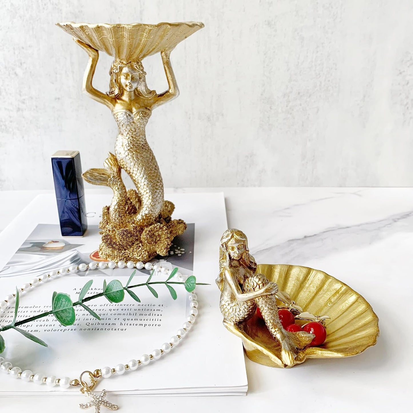 Golden Mermaid Shell Statue Home / Small Mermaid