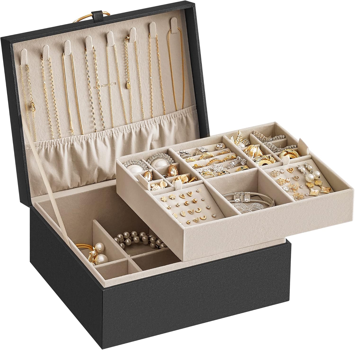 Jewelry Organizer / Removable Jewelry Tray / Black