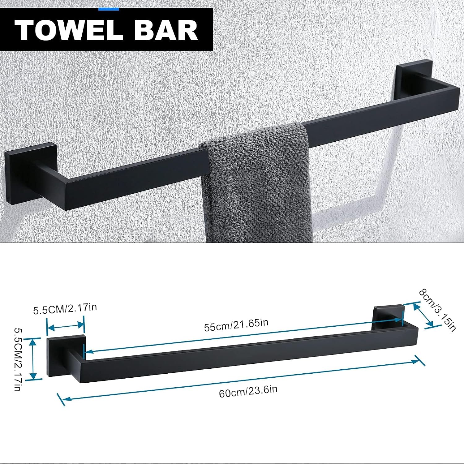 YACVCL 5 Pieces Black Bathroom Accessorie Set 23.6 Inch Towel Bar Set,SUS304Stainless Steel Bathroom Hardware Set,Wall