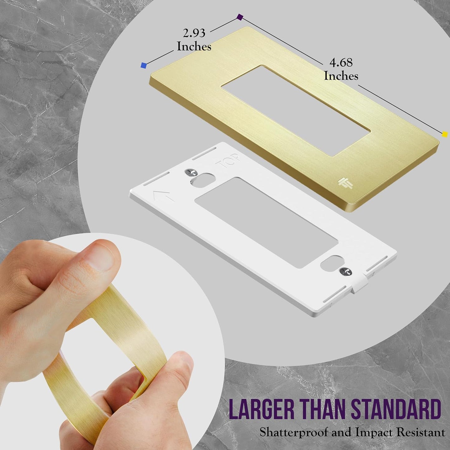 ENERLITES 1-Gang Brushed Gold Screwless Decorator Wall Plate Outlet Cover | 10 Pack, Size 4.68" x 2.93", Fits light