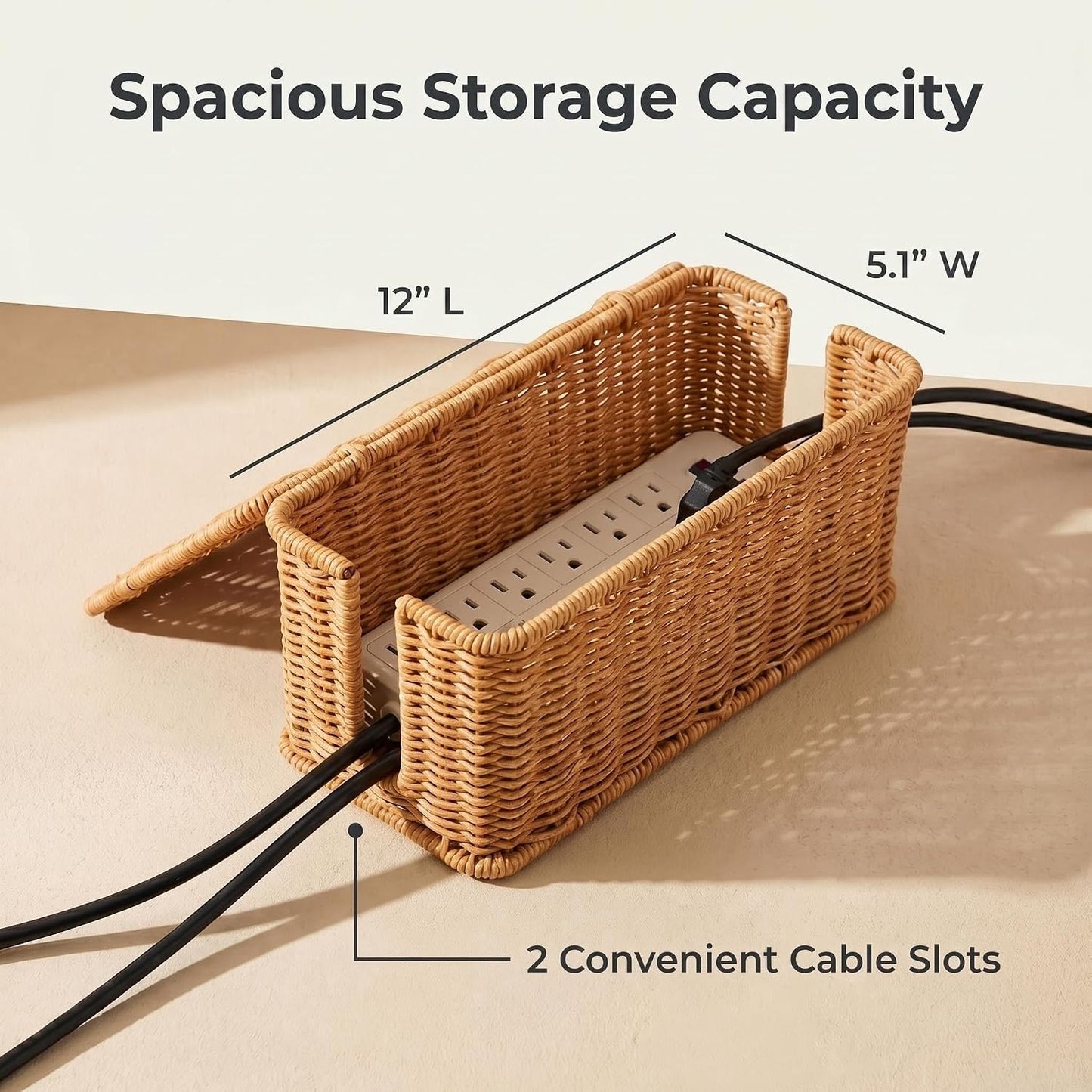 Scalloped Handwoven Rattan Cable Management Basket
