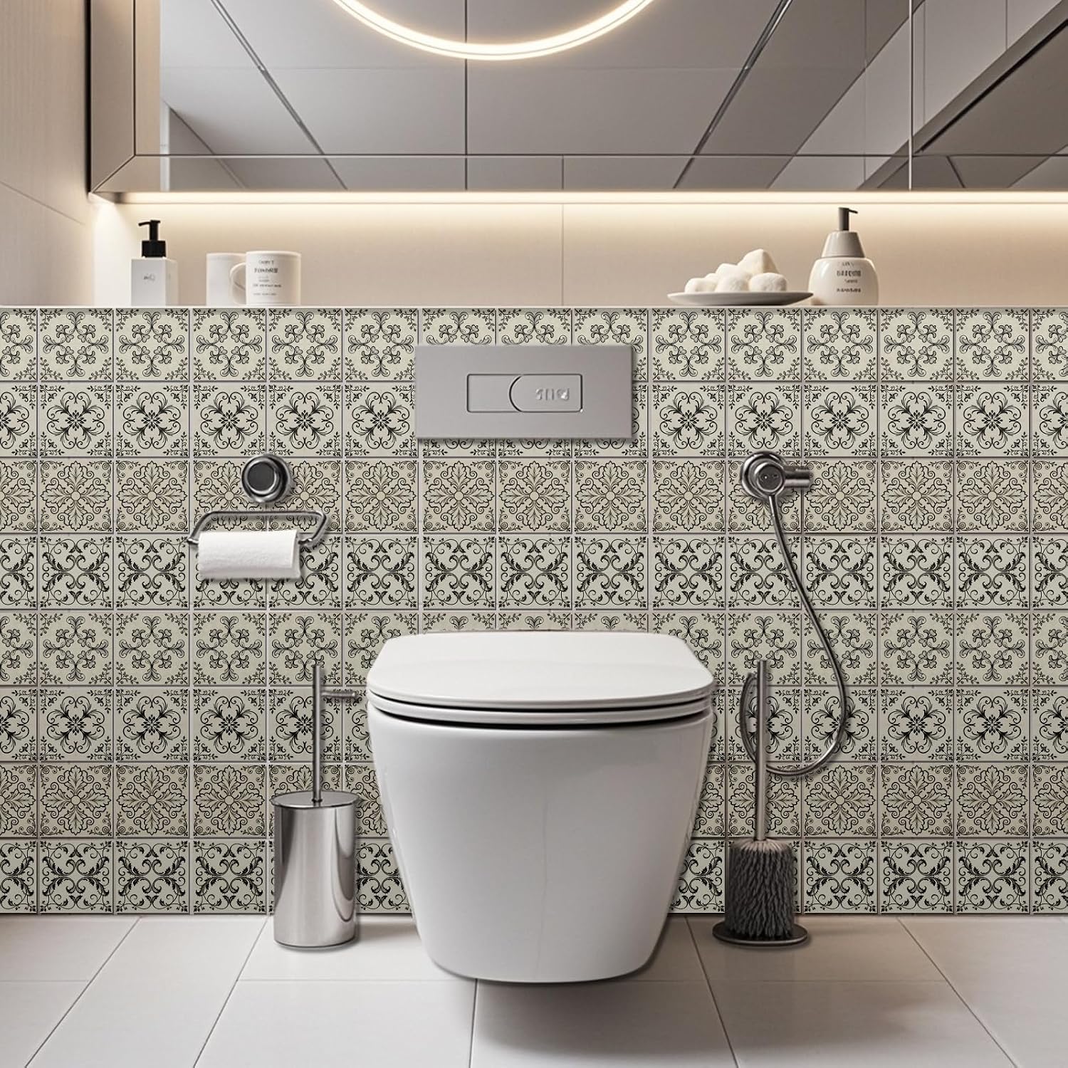 4 Style Retro Pattern Peel and Stick Wall Tile Sticker Pattern Wall / Line Drawings / Set of 36