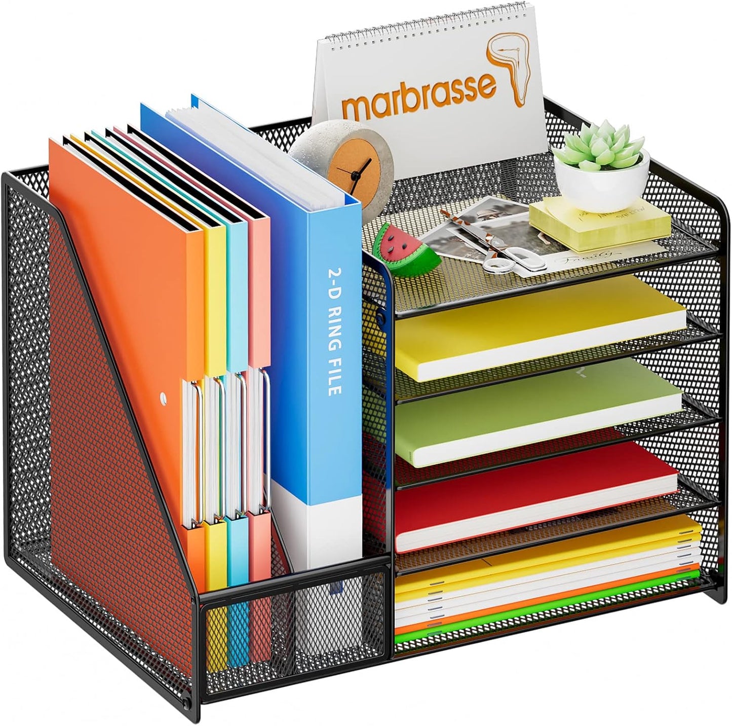 Marbrasse Desk Organizer with File Holder, 5-Tier Paper Letter Tray Organizer, Mesh Desk Organizers and Accessories