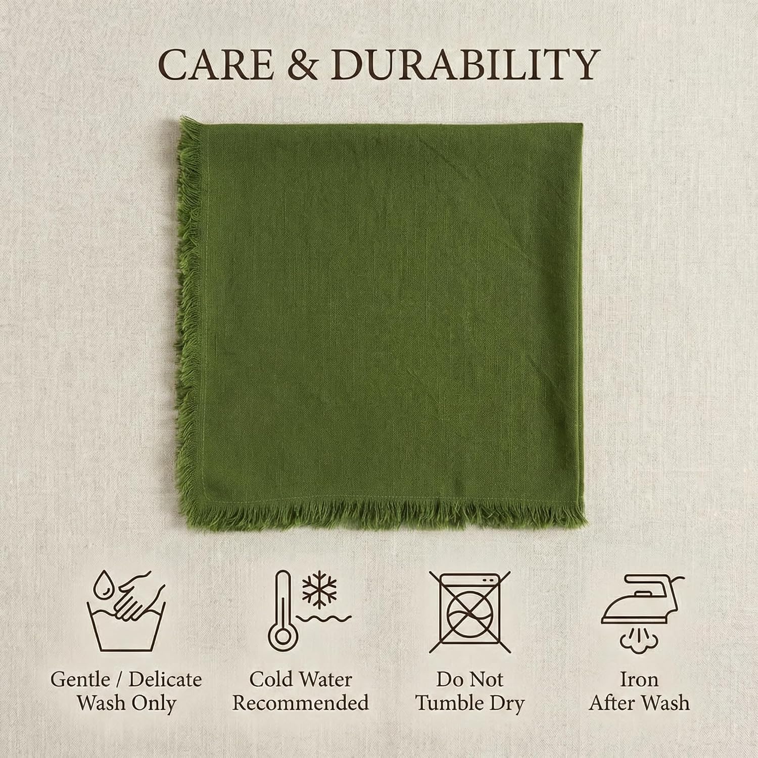 ACCENTHOME Olive Green Cotton Linen Napkin Set of 12 18x18 inch Dinner | Cotton Linen Blend Napkins, Machine Wash On