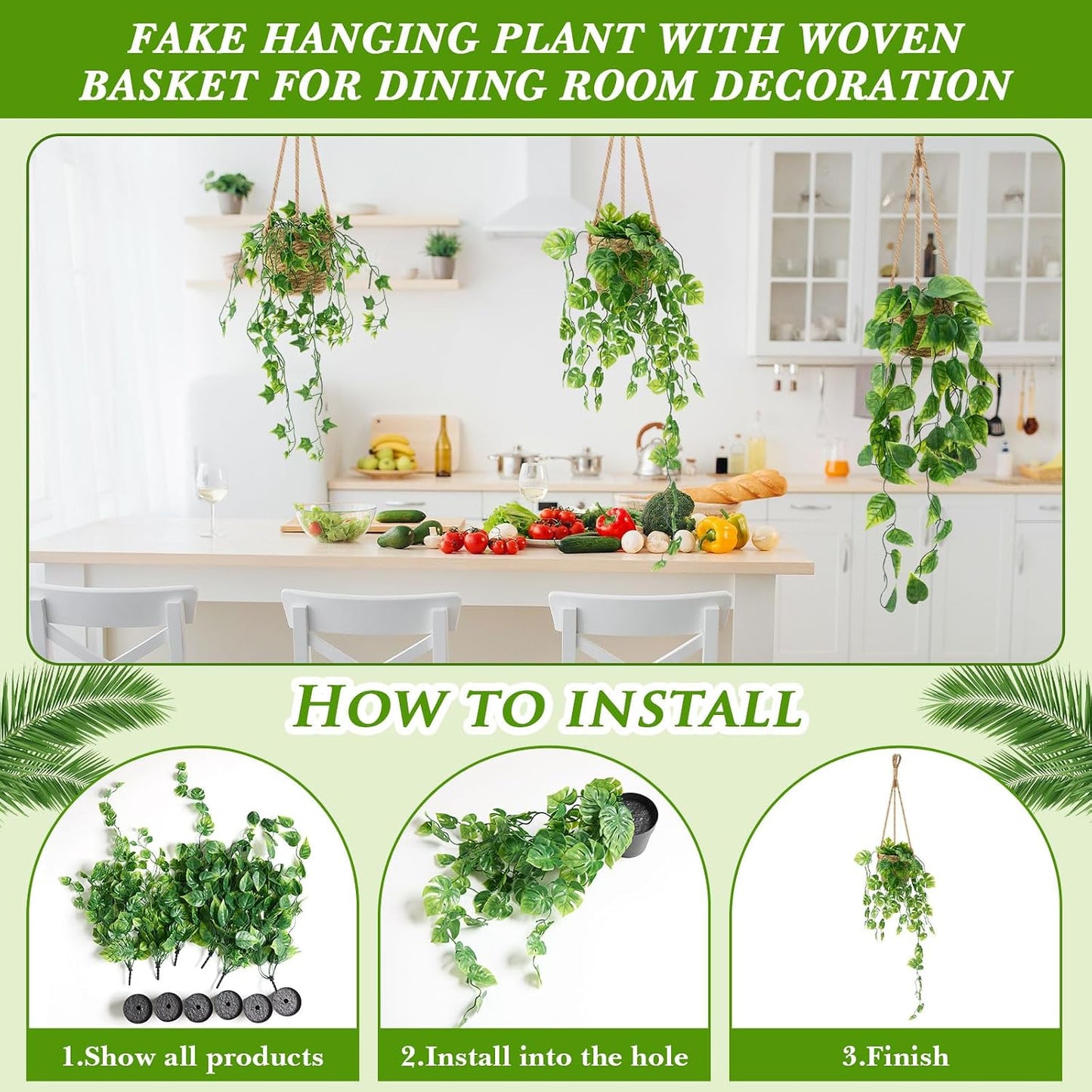 Woven Basket Boho Artificial Ivy Faux Vines Eucalyptus Leaf / Round Radish Leaf / Set of 6