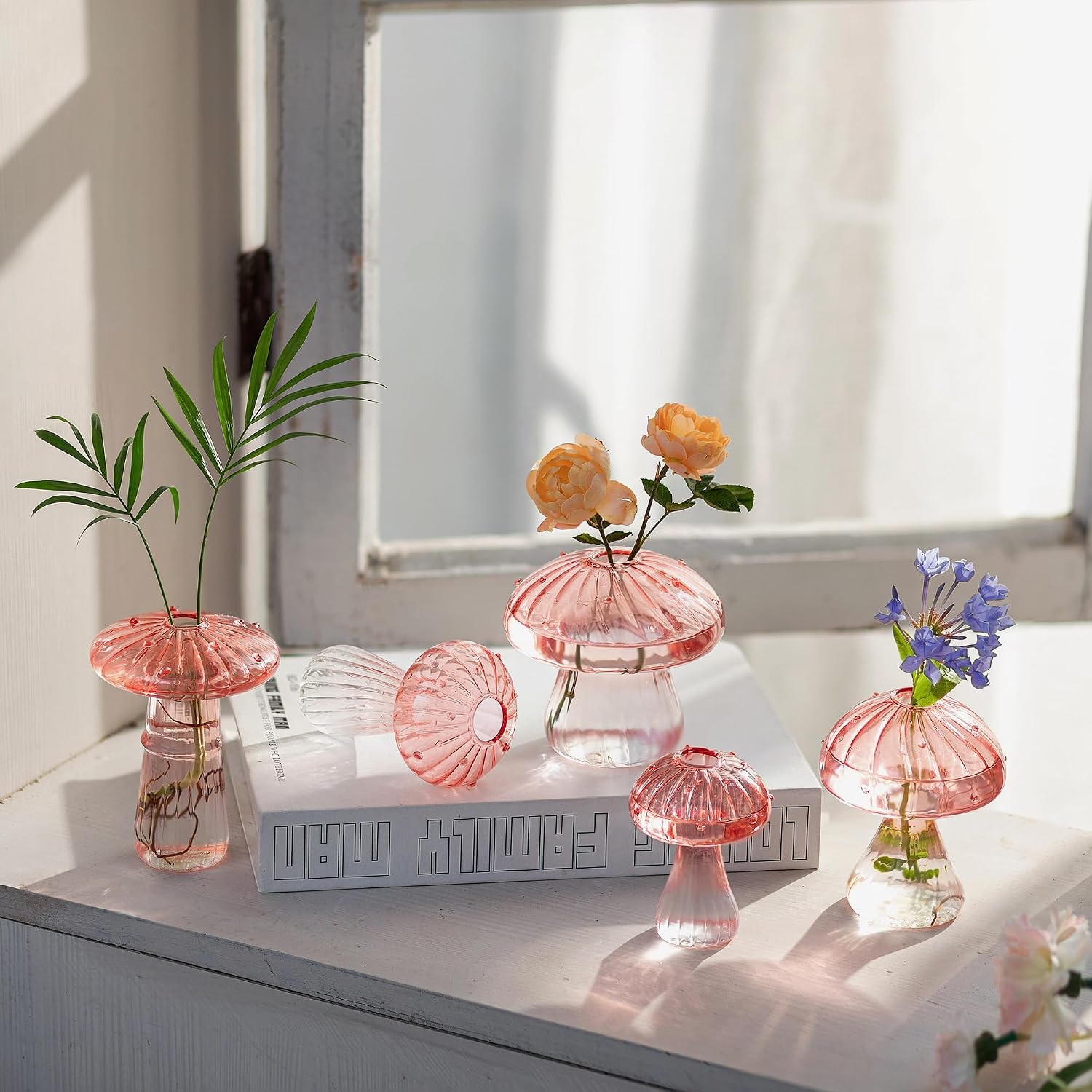 Glass Mushroom Vase / Pink / Set of 5