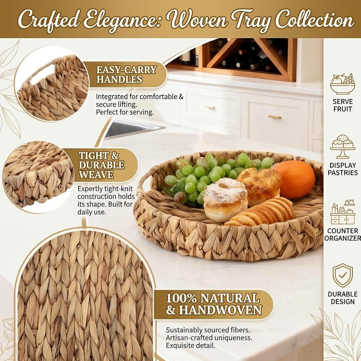 Water Hyacinth Storage Basket / Cattail Khaki / Natural / Set of 7