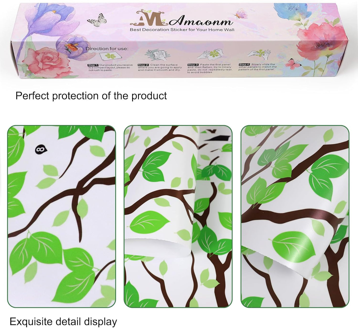 Peel & Stick Wall Stickers / Brown Trunk Green Leaves / 74.8 x 59