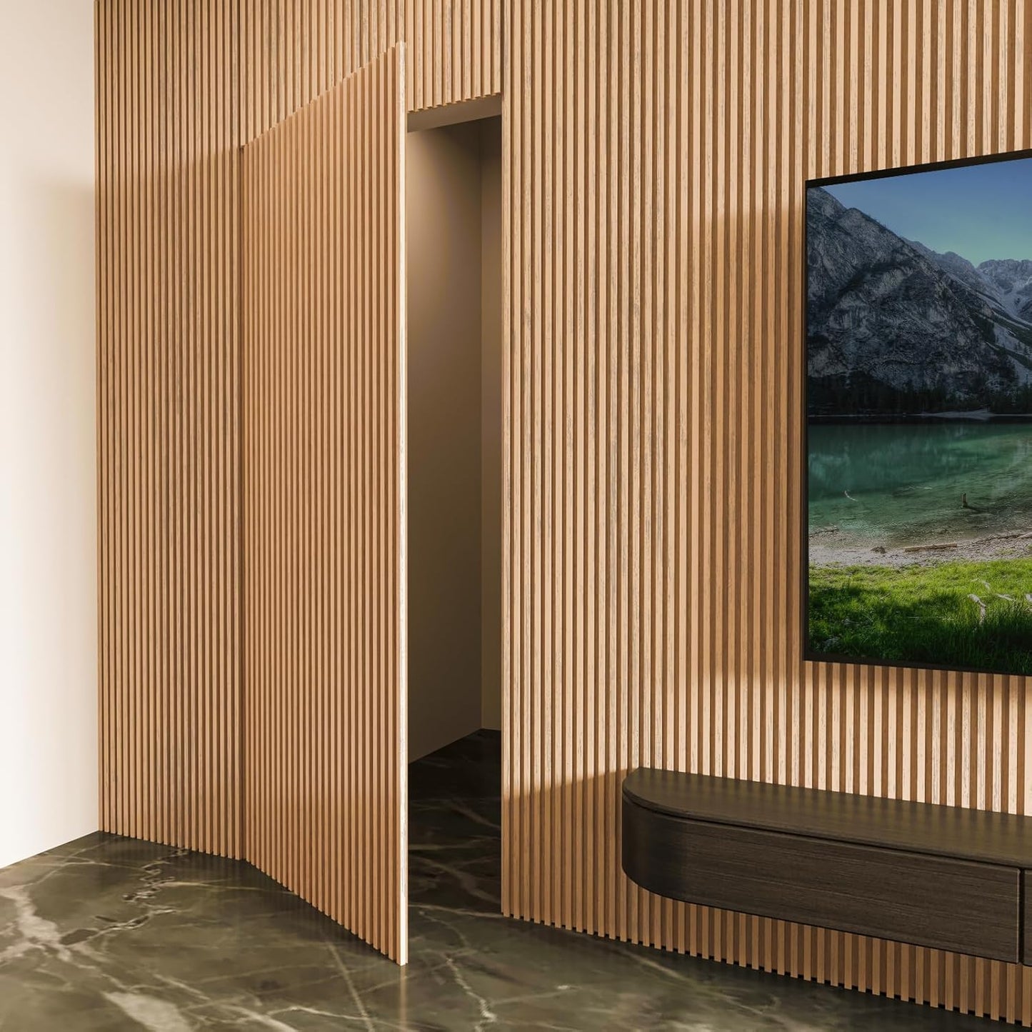 Slat Wood Wall Paneling for Interior and Ceiling Decoration / 108 x 5.7 / Oak / Set of 4