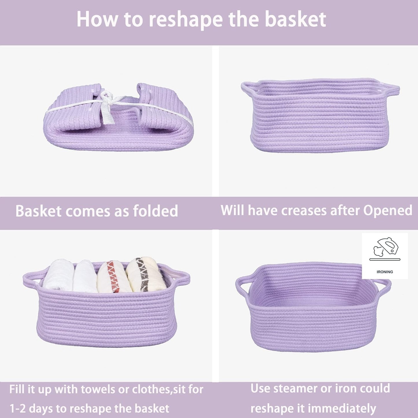 Woven Cotton Rope Storage Basket / Light Purple