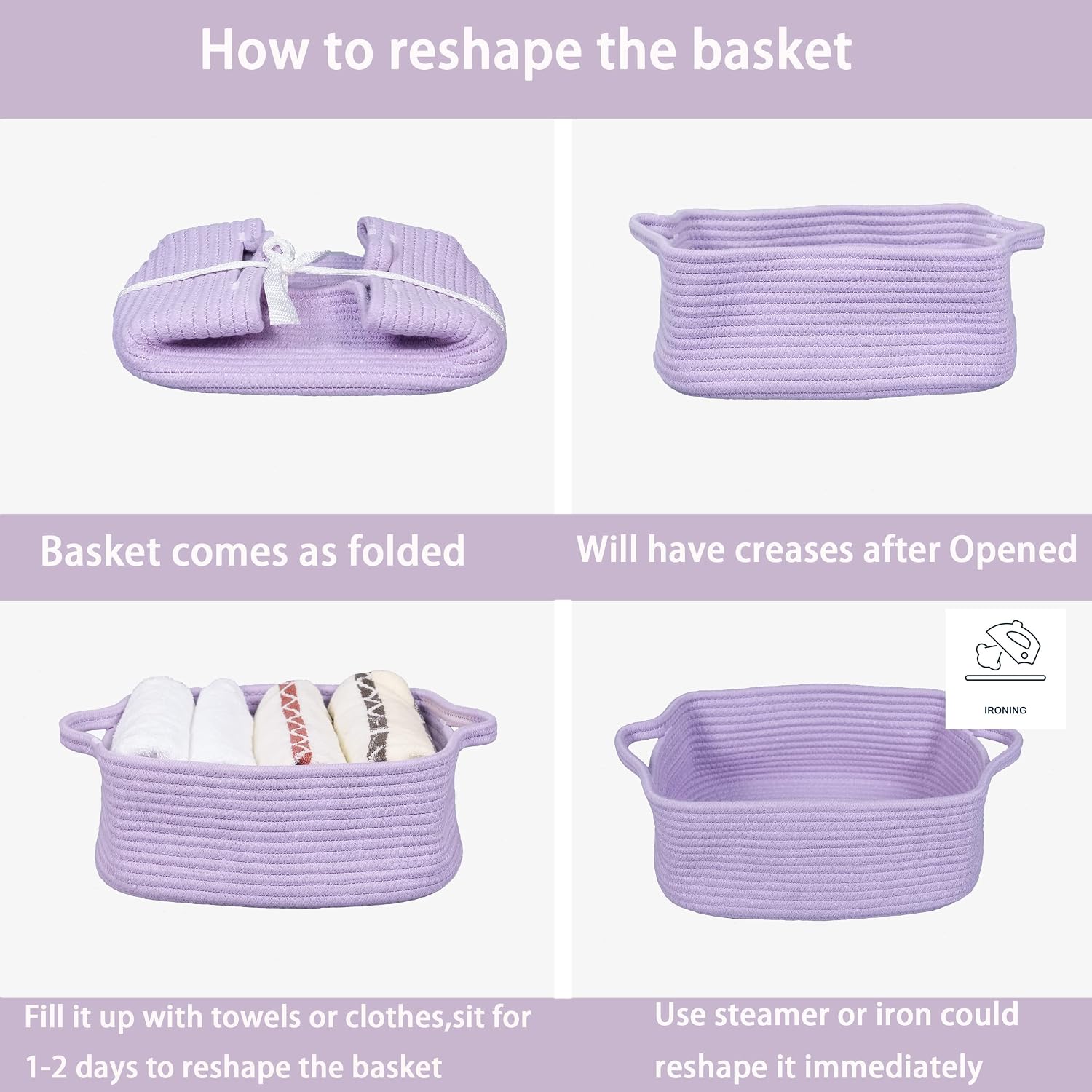 Woven Cotton Rope Storage Basket / Light Purple