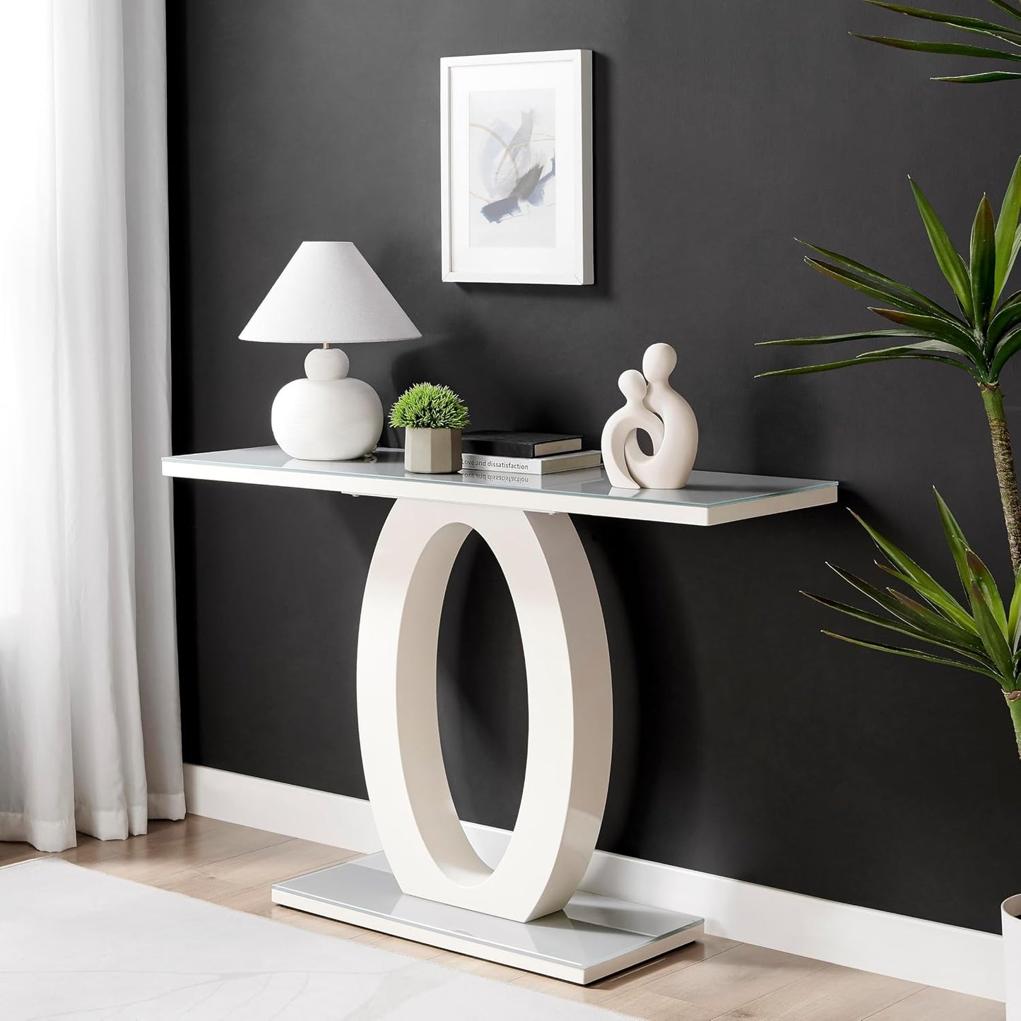 . Hans Abstract Intersecting Circle Tender Couple Decorative Accent Matte Ceramic Sculpture / Cream