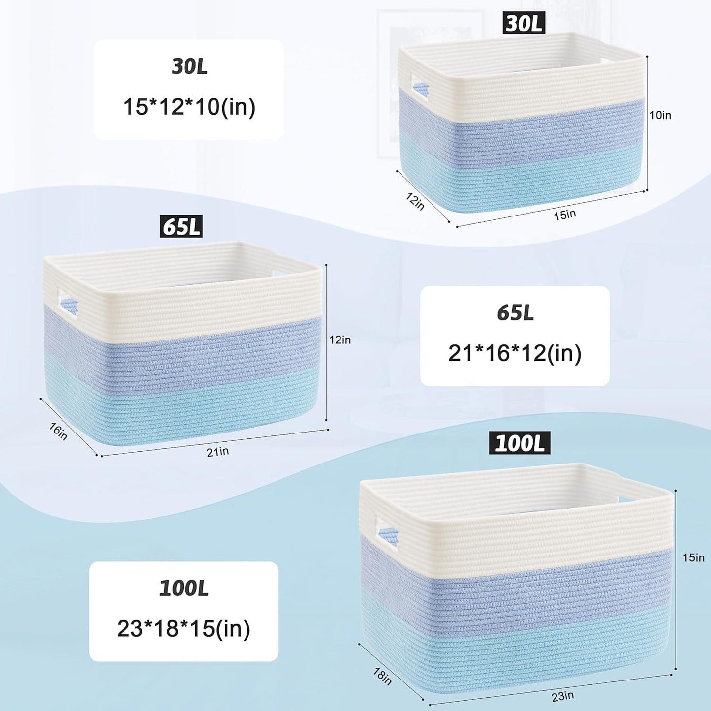 Rectangle Woven Baskets for Storage / Blue / 30L