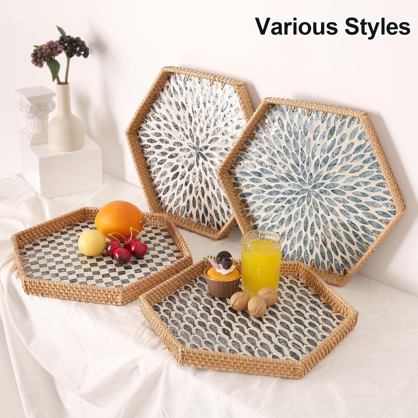 Hexagon Rattan Tray / Little Blackfish
