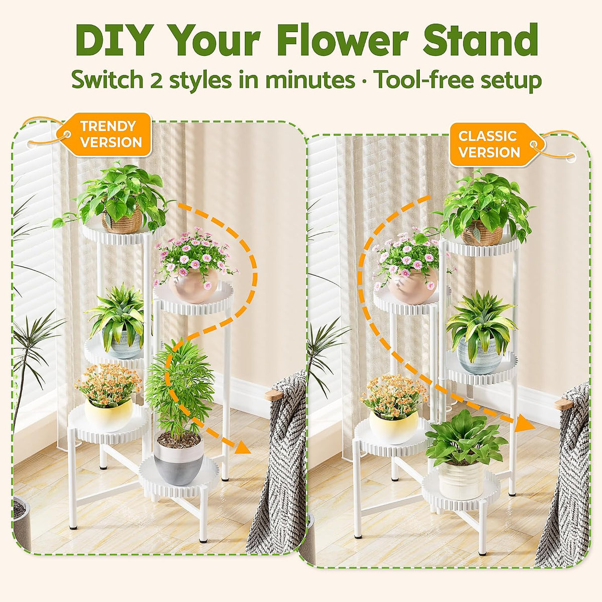 5 Tier Large Plant Stand Indoor with 7.9 Inch Wide Tray, Tiered Corner Metal Outdoor Flower Display Holder Shelf