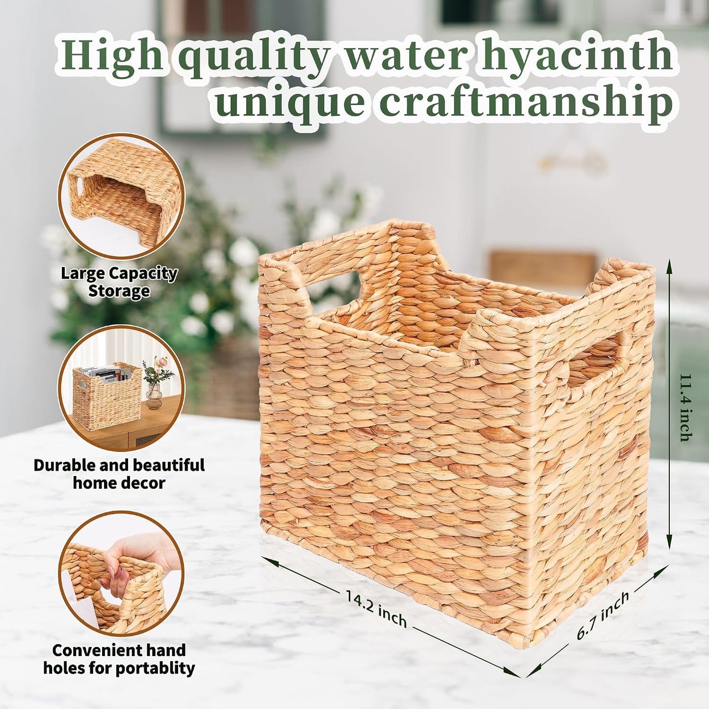 Magazines Holders, Handwoven Magazine Basket for Bathroom, Water Hyacinth Wicker Magazine Rack for Books, Files
