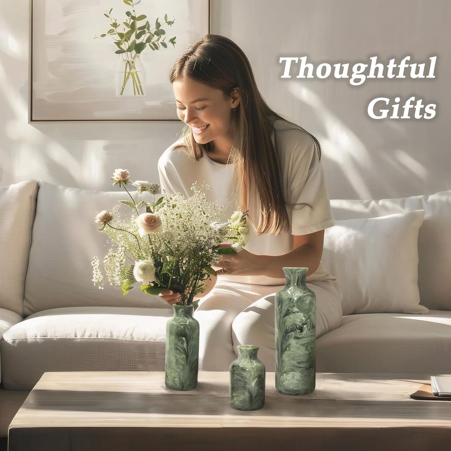 Resin 3 Piece Vase Set / Green