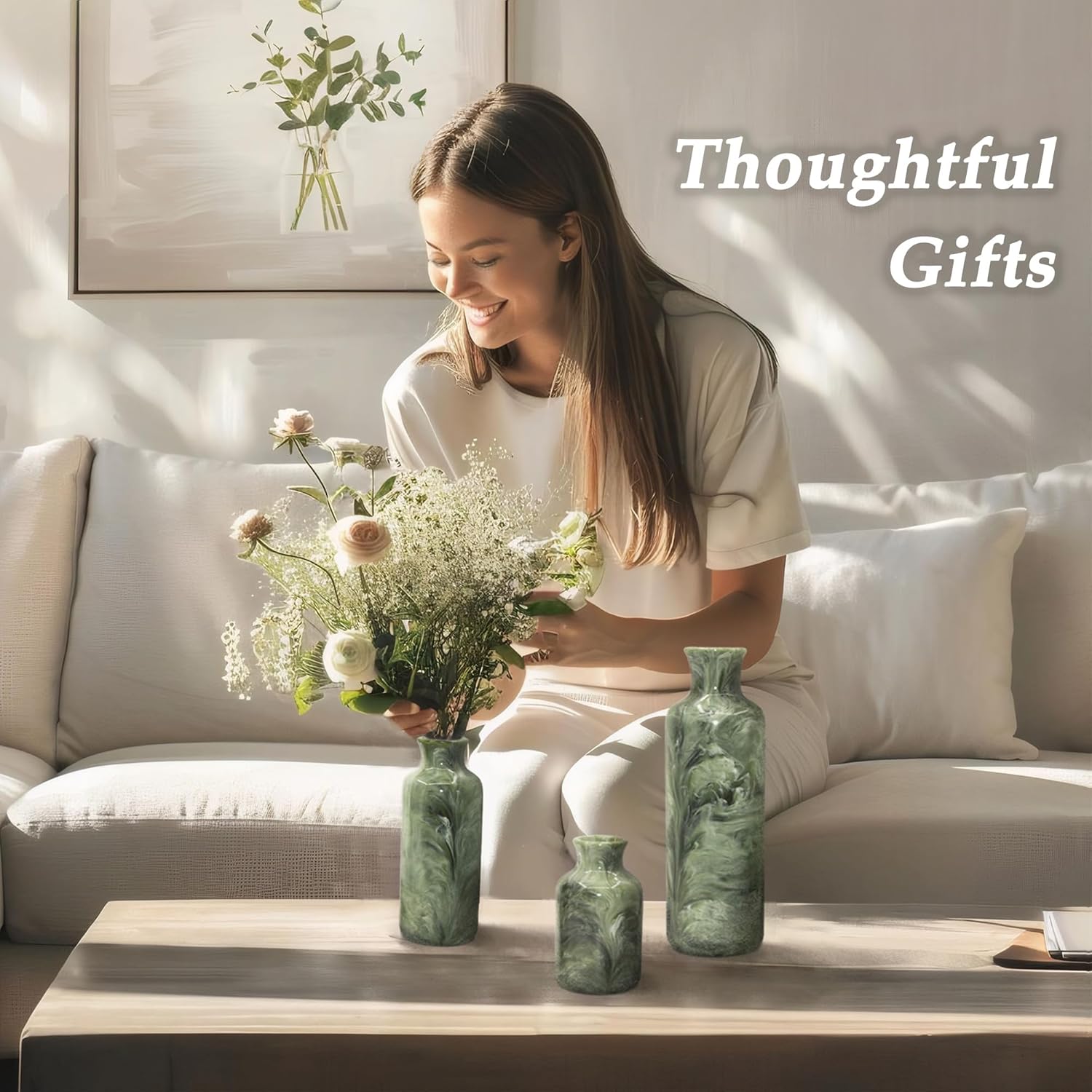 Resin 3 Piece Vase Set / Green