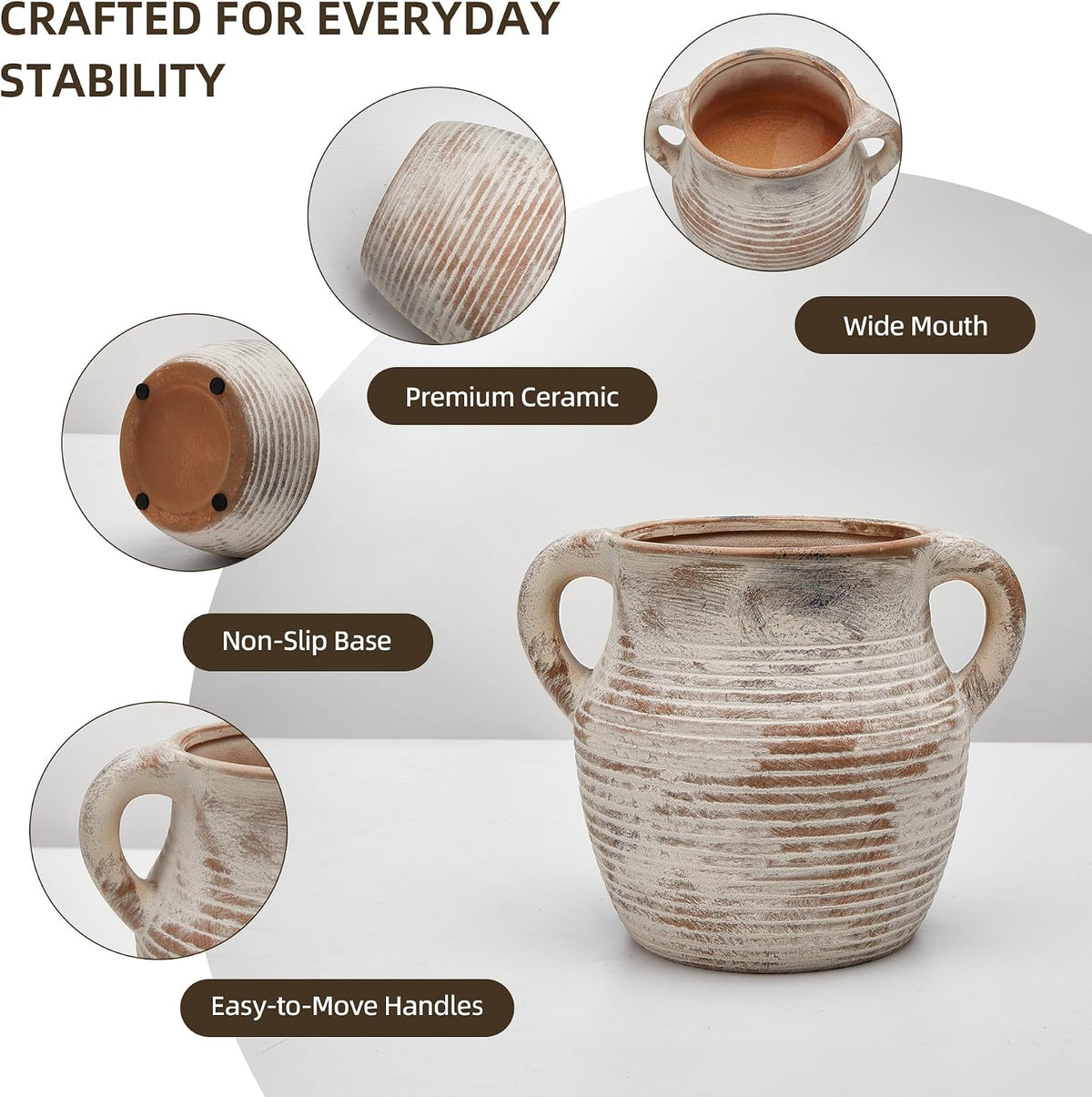 Rustic Utensil Holder for Kitchen Counter - Large Ceramic Farmhouse Cooking Utensil Crock & Organizer for Spatula