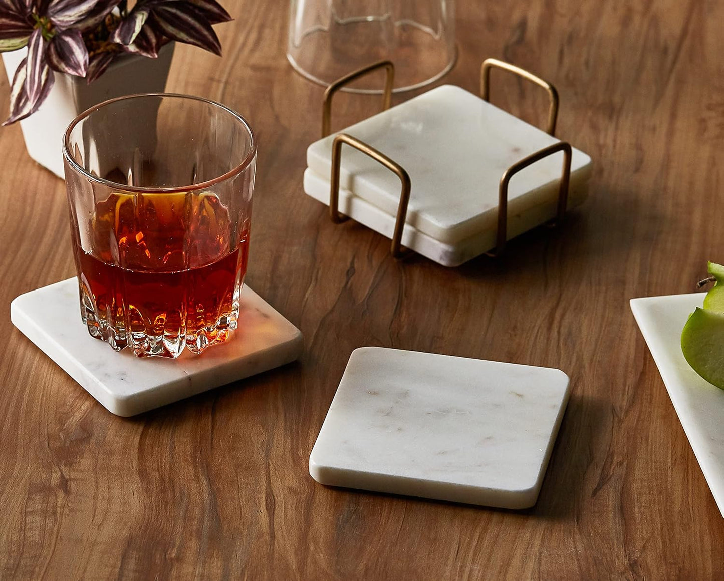 Holder / Square Modern Coasters / White / 4 Inch