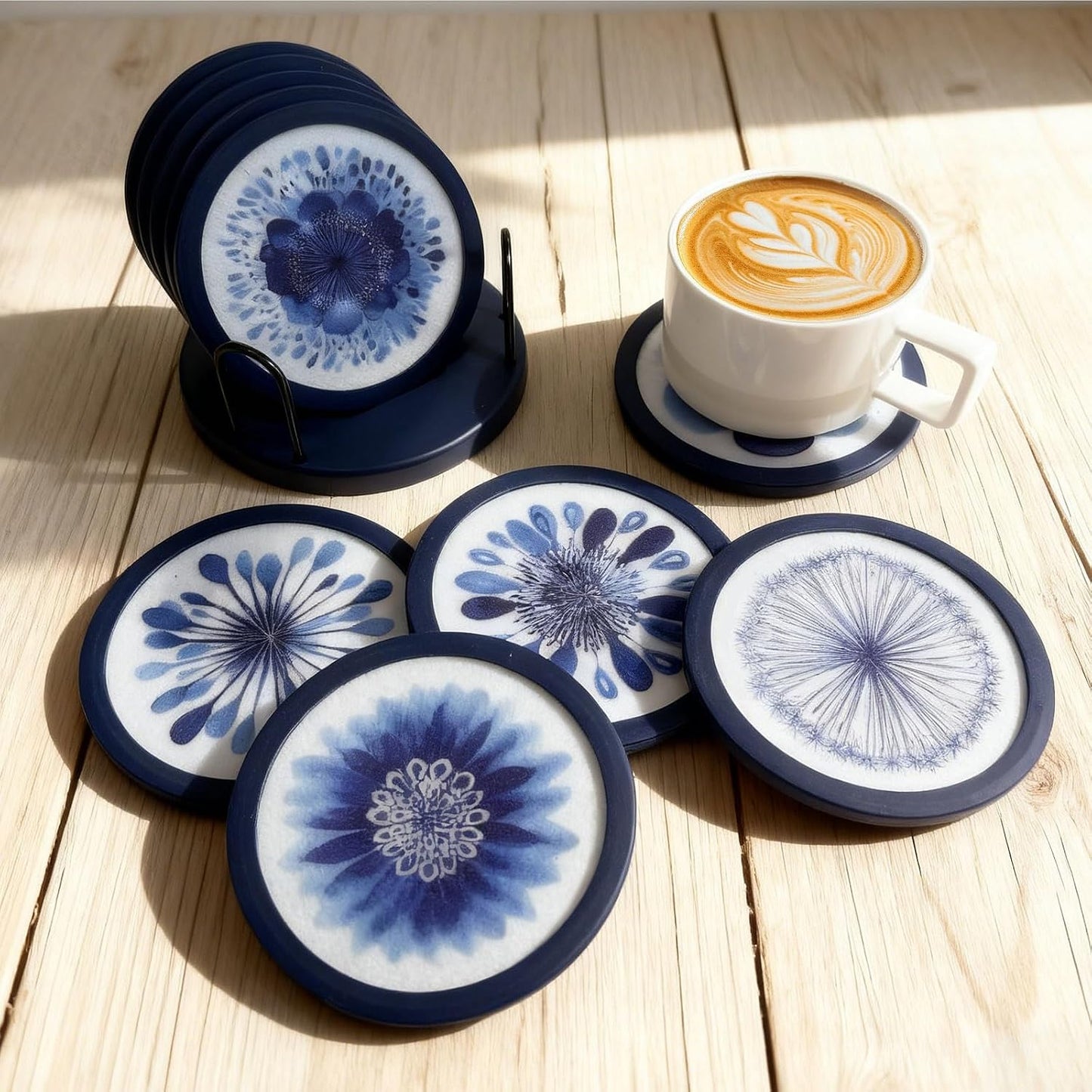 Indigo Floral Non-Slip Silicone Coasters / 6pc / Set of 4