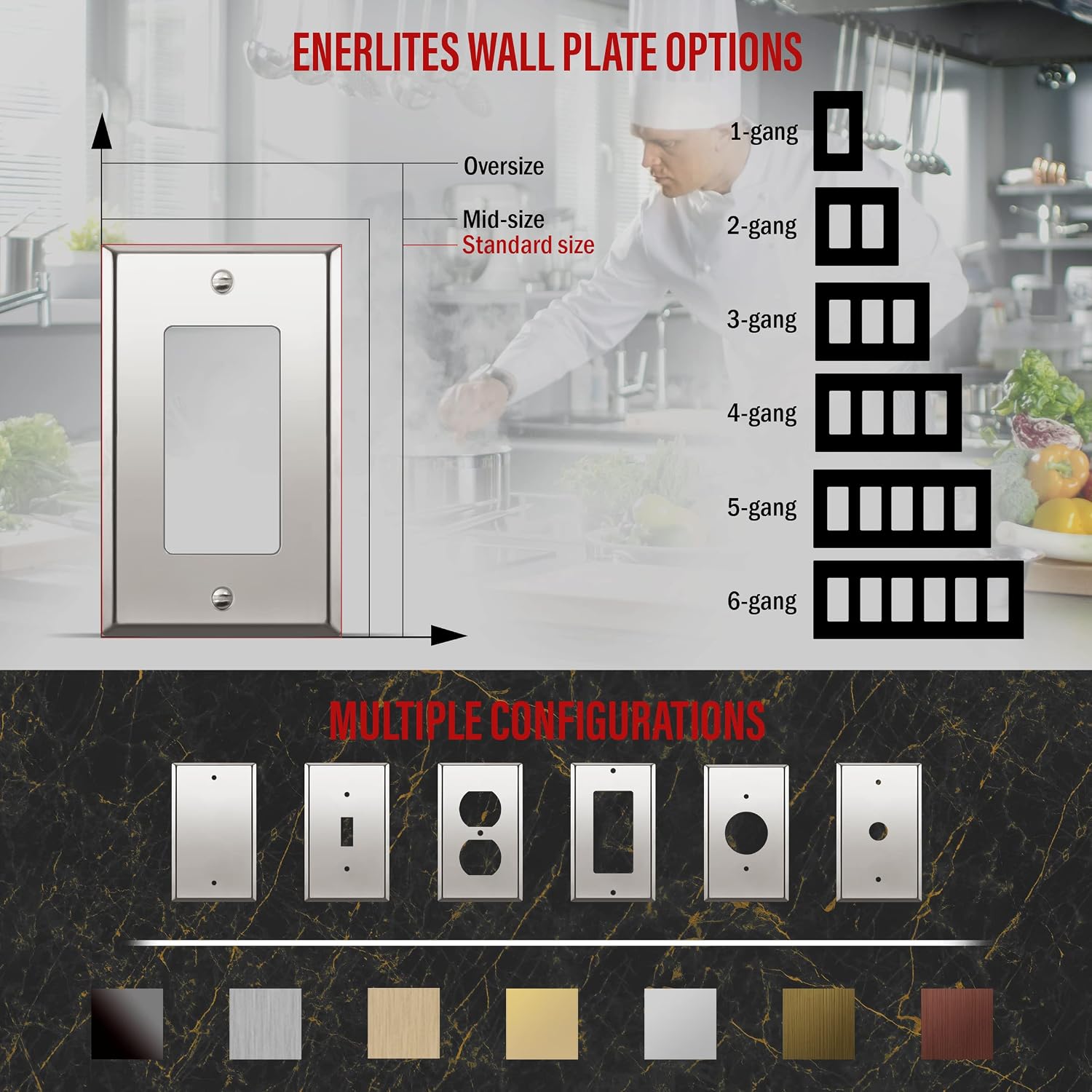 ENERLITES Decorator Switch or Outlet Metal Wall Plate, Stainless Steel 201, Corrosion Resistant, Size 1-Gang 4.50" x