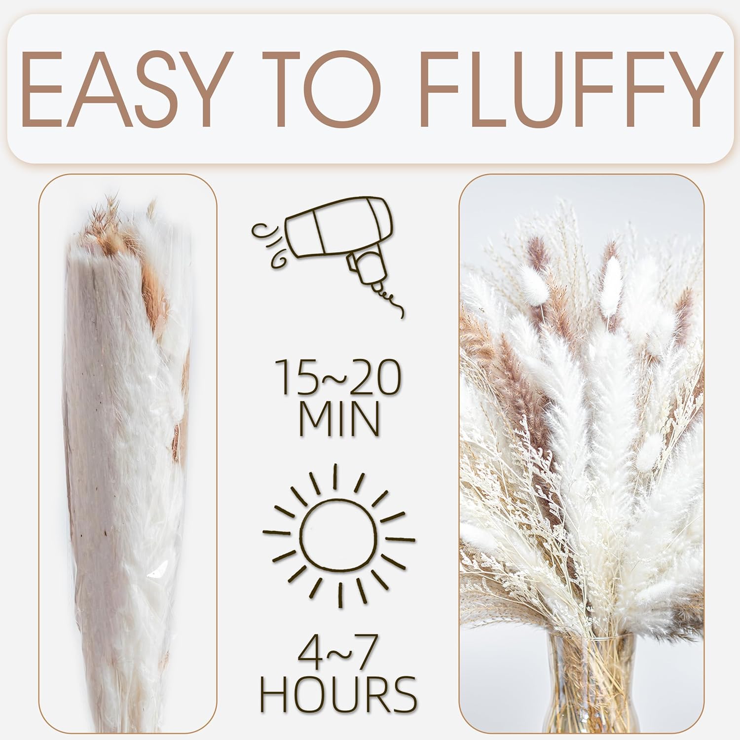 Dried Pampas Grass Boho Home Decor Bouquet Phragmites Dried Flowers Bouquet / Natural / Set of 130