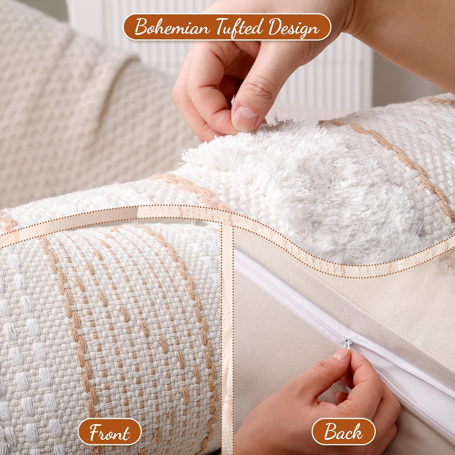 Lumbar Pillow Cover / Cream Beige / 14 x 36