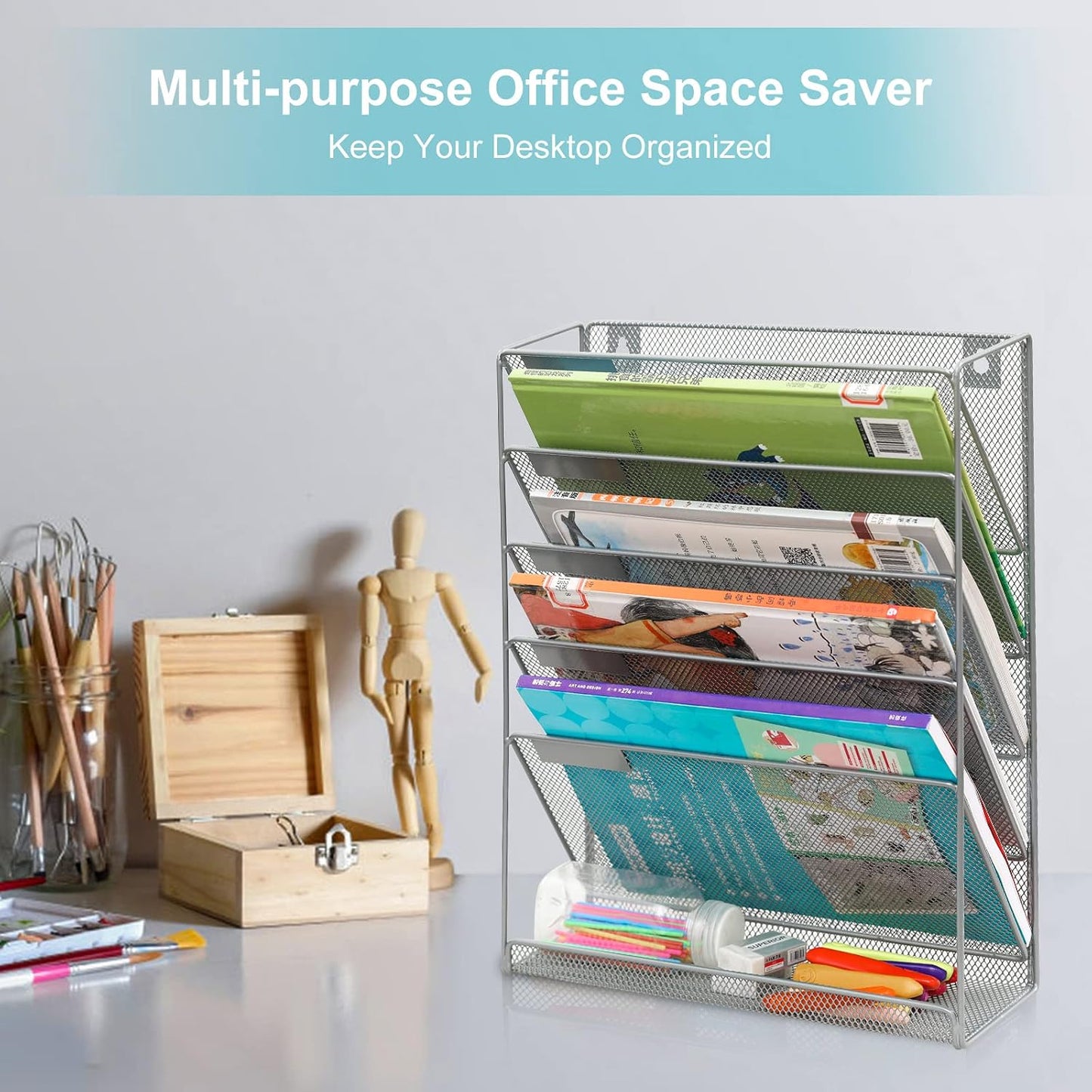 EasyPAG 5 Tier Wall File Holder, Mesh Hanging Folder Organizer with Classify Label, Versatile Desk File Holder