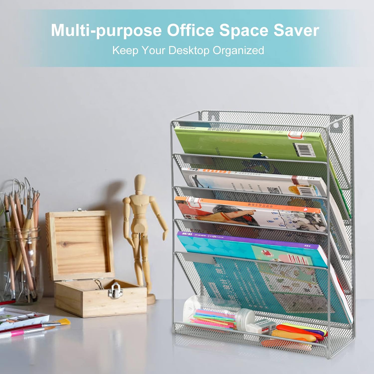 EasyPAG 5 Tier Wall File Holder, Mesh Hanging Folder Organizer with Classify Label, Versatile Desk File Holder